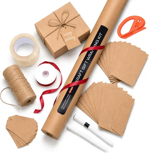 Vista 10 de Assorted Colors Kraft Wrapping Set of 10 Rolls 12"x100' + 8 Accessory Types USA-Made Natural Multi-Color Kraft Paper Kit for Holidays & Special