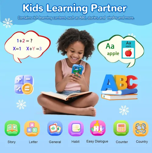 Vista 4 de Lapare Teléfono infantil para niños, teléfono de juguete con pantalla táctil con doble cámara, música y juegos, teléfono de juguete de aprendizaje