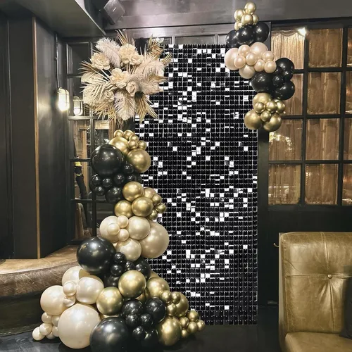 Vista 3 de Fondo negro brillante para pared, 3 x 4 pies, fondo de fotos de graduación con purpurina para fiestas, aniversarios, discotecas, cumpleaños