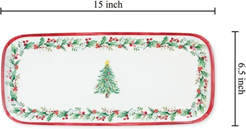 Vista 7 de UPware Bandeja de servir de melamina con árbol de Navidad, bandeja rectangular de 15 x 6.5 pulgadas, bandeja de comida libre de BPA para entretener