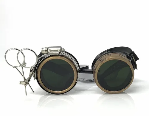 Vista 22 de UMBRELLALABORATORY Gafas de estilo victoriano Steampunk con diseño de brújula y lupa ocular, gafas para rave