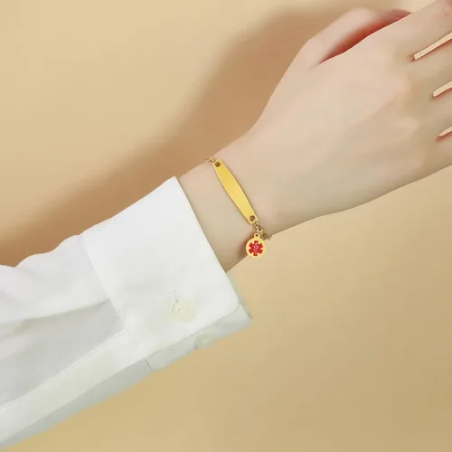 Vista 4 de VNOX Pulseras de alerta médica para hombres y mujeres con cadena Rolo especial, pulsera de identificación de alerta médica para mujeres y niñas