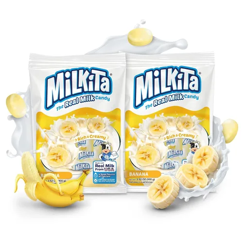 Vista 13 de Milkita Caramelo cremoso de leche de plátano – Dulces saludables bajos en azúcar con leche real para niños y adultos – Caramelos sin grasa y sin