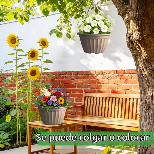 Vista 3 de FGstyle Paquete de 6 macetas colgantes de 8 pulgadas, macetas de riego automático para plantas de interior, cesta colgante de plástico con elevador