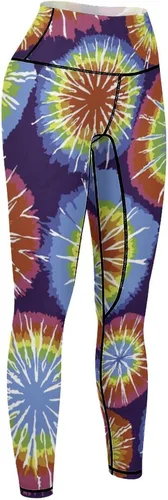 Vista 8 de Rainbow Dots Tie Dye High Waist Yoga Pants Tummy Control Stretch Leggings for Women