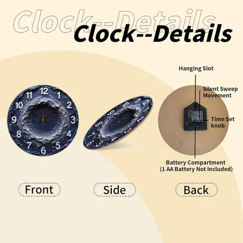 Vista 8 de Meteor Crater Texture Wooden Wall Clock with Distressed White Numerals 25x25cm