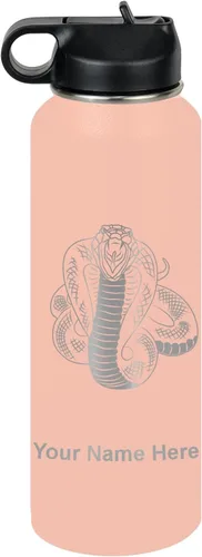 Vista 61 de LaserGram Botella de agua personalizada, serpiente de cobra, acero inoxidable de doble pared aislada al vacío con popote superior, regalo grabado