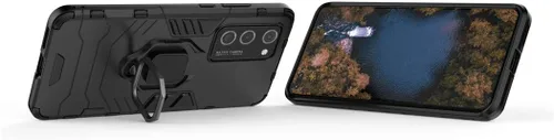 Vista 2 de LuluMain - Funda compatible con Huawei P40 Pro, soporte de anillo de metal (funciona con soporte magnético para automóvil), funda resistente de Negro