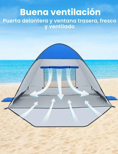 Vista 6 de Glymnis Tienda de campaña de playa desplegable para 1-4 personas, refugio solar UPF 50+ con cremallera para puerta, portátil, fácil de poner