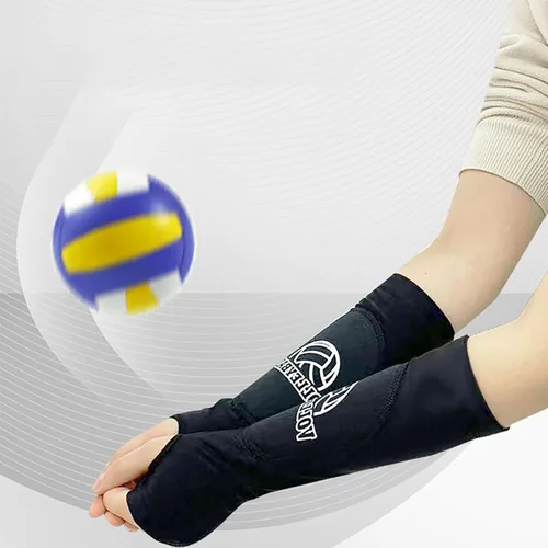 Vista 4 de Equipo de protección de voleibol, 1 par de mangas elásticas negras con almohadillas de látex para deportes