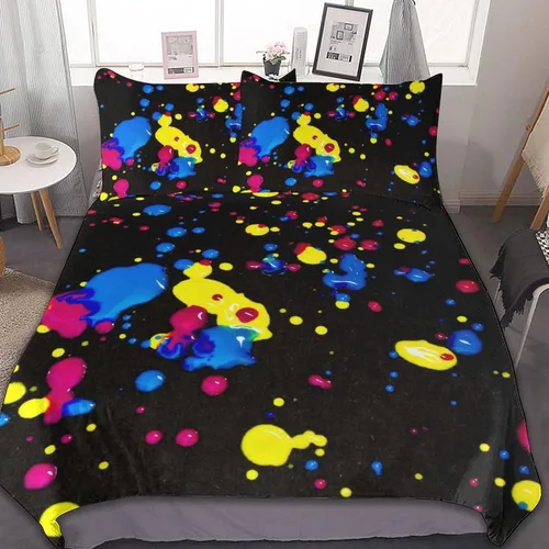 Vista 26 de Juego de 3 piezas de edredón neón que brilla en la oscuridad, funda de almohada de microfibra con cremallera para cama matrimonial, Queen