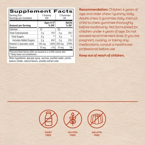 Vista 7 de Nature's Way Gomitas de vitamina C, 250 mg por porción, naranja, 120