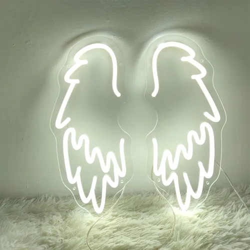 Vista 3 de Letrero de neón con alas de ángel enormes para decoración de pared, alas de ángel, luces de neón para fiestas familiares, bonitos letreros de neón