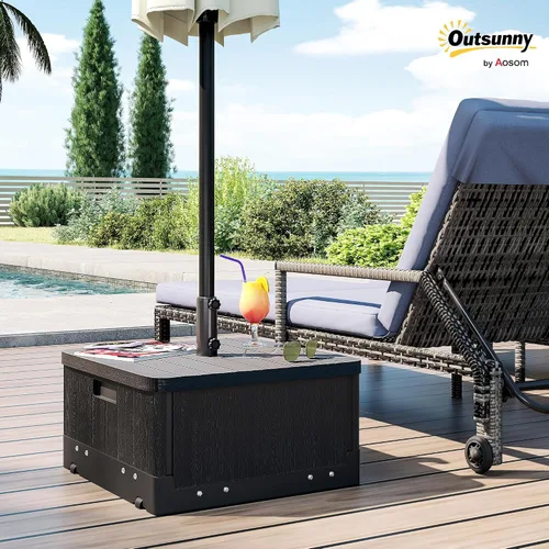 Vista 2 de Outsunny Base de sombrilla para exteriores 2 en 1, maceta con orificio de drenaje, capacidad de 175 libras, resistente, rellenable, con ruedas