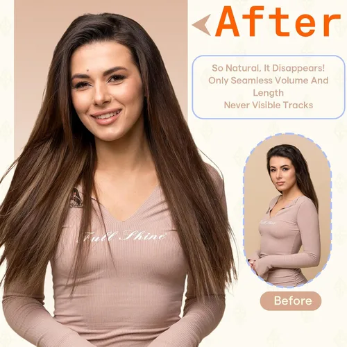 Vista 126 de Full Shine - Extensiones de cabello humano con cinta, mezcla de rubio hongo # 8 castaño ceniza resaltado 60 rubio ceniza