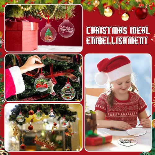 Vista 4 de Namalu 80 piezas de adornos de Navidad de acrílico redondos transparentes de 5 pulgadas, discos acrílicos redondos a granel, adornos de discos