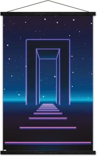 Vista 7 de Trends International Póster geométrico de pared de neón, 22.37 x 34.00 pulgadas, paquete de impresión premium y colgador de madera de haya