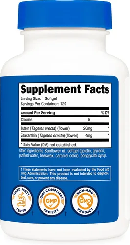 Vista 5 de Nutricost Zeaxantina con Luteína 20mg, 120 cápsulas blandas - Potente, sin OGM, sin gluten