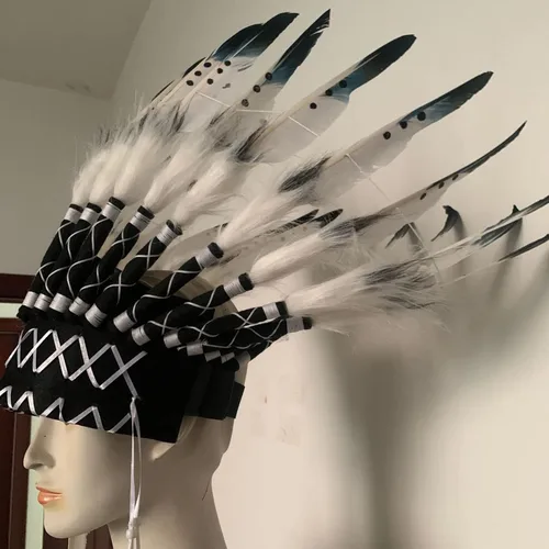 Vista 7 de Tocado nativo americano unisex niños adultos estilo indio tocado pluma de inspiración americana tocado para fiesta de vestir