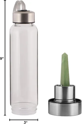 Vista 6 de GEMHUB Botella de agua de cristal Botella de elixir de cristal con varita de piedras preciosas de aventurina Cristal de aventurina verde