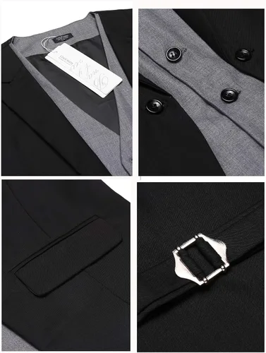 Vista 5 de COOFANDY Chaleco de traje en capas para hombre, chalecos de vestir formales, chaleco de boda ajustado