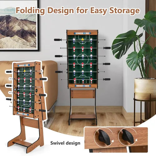 Vista 5 de Goplus Mesa de futbolín plegable, mesa de fútbol de madera de 27 pulgadas con 2 balones de fútbol y guardadores de puntuación, juego de fútbol