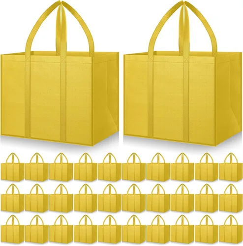 Vista 11 de Hillban Paquete de 30 bolsas de comestibles reutilizables a granel resistentes grandes bolsas de compras lavables plegables con asas Heavy Duty