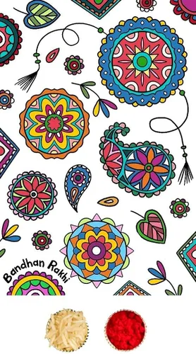 Vista 6 de Juego de regalo de Rakhi para hermano y bhabhi Incluye hermoso rakhi para Bhai y Lumba Rakhi para Bhabhi, Roli Chawal, imán y chocolate Envía