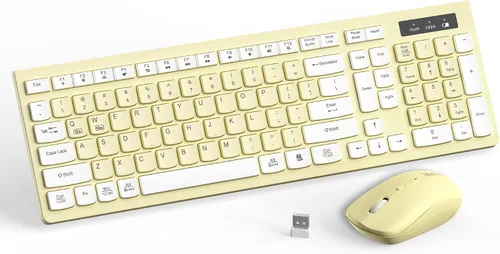 Vista 12 de Combo de teclado y mouse inalámbricos silencioso para oficina y hogar (verde aguacate) 2.4G Full Size Silent Cordless Keyboard with Tilt