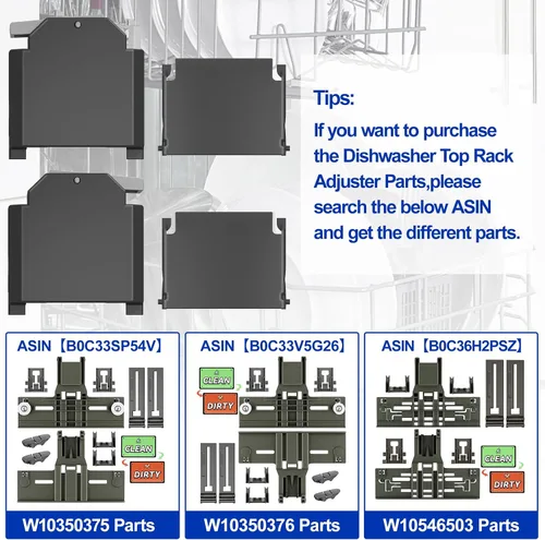 Vista 5 de ACTUALIZADO W10320664 W10320665 - Ajustador de lavavajillas para Kenmore Whirlpool Lavavajillas Top Rack Parts, WDT730PAHZ0 WDT970SAHZ0 Piezas