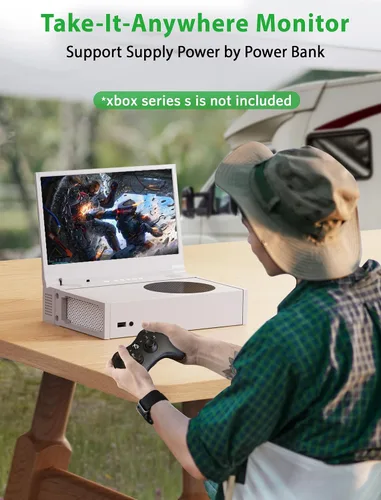 Vista 3 de DEPGI Monitor de juegos portátil 4K de 14 pulgadas con pantalla IPS para Xbox Series S (no incluido) con control remoto, monitor portátil con HDR10