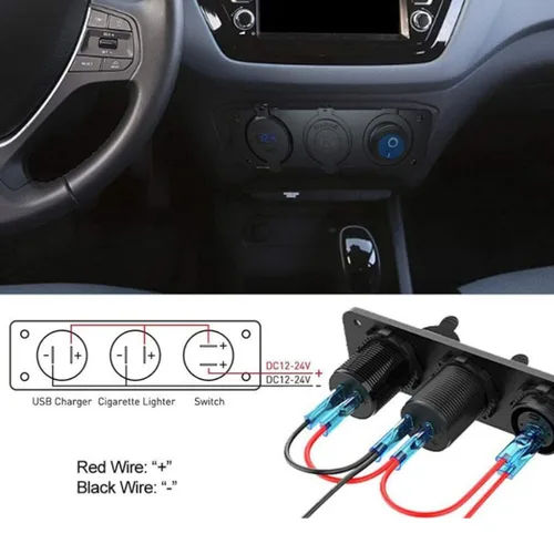 Vista 5 de Panel de enchufe USB QC3.0 dual para automóvil, impermeable, 12 V, adaptador de toma de corriente y interruptor de palanca de encendido y apagado