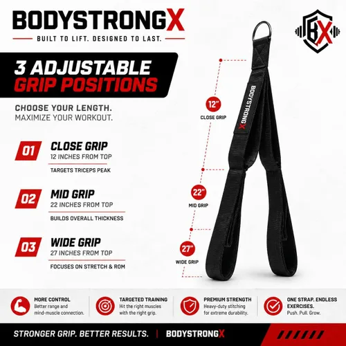Vista 7 de Accesorio de cable de cuerda de tríceps para gimnasio doméstico y comercial, cuerda trenzada resistente con extremos de goma, accesorio desplegable
