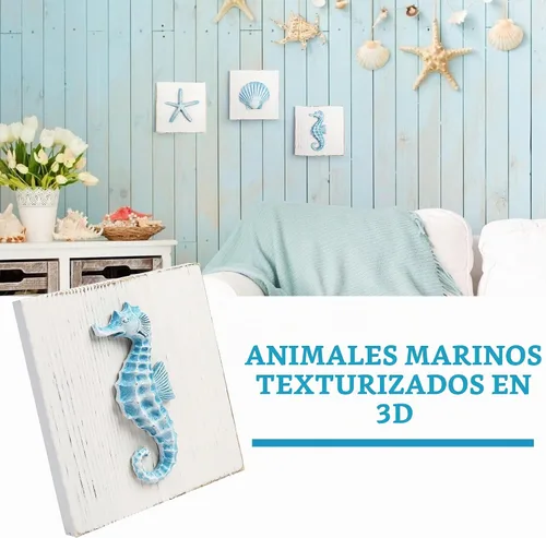Vista 2 de LotFancy Decoración de pared de playa, paquete de 4, decoración 3D de conchas marinas, estrellas de mar, caballito de mar y boya salvavidas