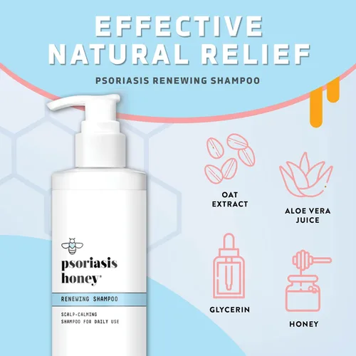Vista 2 de PSORIASIS HONEY Champú renovador – Tratamiento de piel cabelludo seca y picazón – Champú de psoriasis con aceite de argán para mujeres y hombres