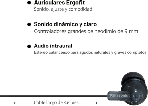 Vista 3 de Panasonic ErgoFit - Auriculares con cable, auriculares intrauditivos con sonido dinámico cristalino y ergonómicos de ajuste personalizado (S/M/L)