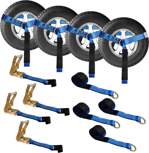 Vista 18 de Mega Cargo Control Correas de Amarre para Automóvil, Paquete de 4 Hebillas de Cola de Cadena de Trinquete G70, Estilo Lazo para Remolques