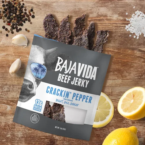 Vista 6 de Baja Beef Jerky - Cecina de res 100% natural, cetogénica, sin gluten, cecina artesanal baja en calorías, 0.46 oz de proteína por porción, sin