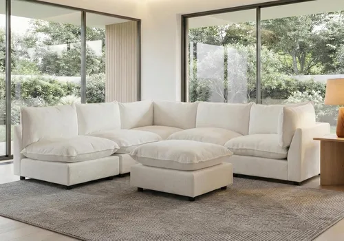 Vista 29 de Iroomy Oversized Modular Sectional Sofa, Chenille Cloud Couch, Deep Comfy Seat, 4-Seater Sofas, Couches, Living Room, Beige