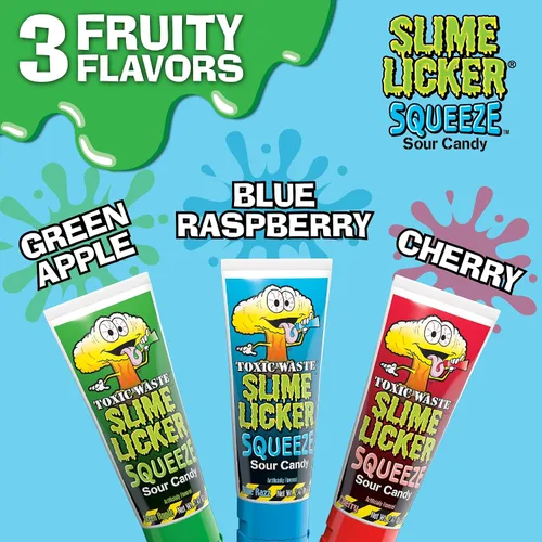 Vista 2 de Toxic Waste Slime Licker Squeeze Candy, Apple Razz Cherry, paquete de 3