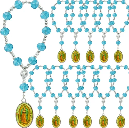 Vista 10 de Pulsera religiosa de cristal, 12 pulseras de Nuestra Señora de Guadalupe para Primera Comunión Bautizo Favor