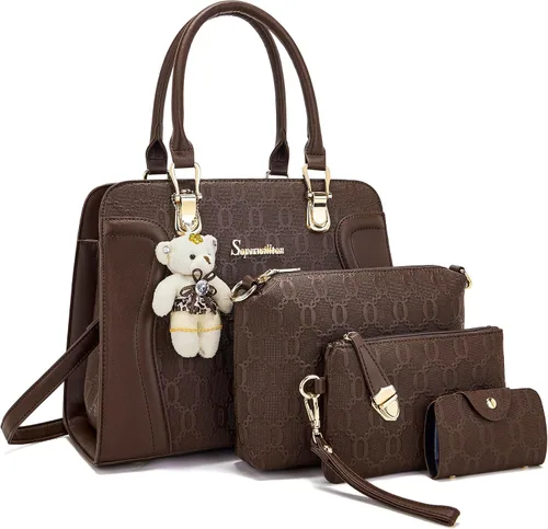 Vista 104 de Bolsos de mano de moda para mujer, bolsa de hombro, asa superior, bolsa de mano, juego de 4 piezas