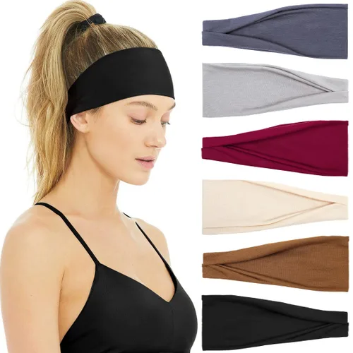 Vista 13 de Huachi Diademas para mujer, diademas elásticas bohemias para el cabello de mujer, antideslizantes, anchas y gruesas, de tela suave, accesorios