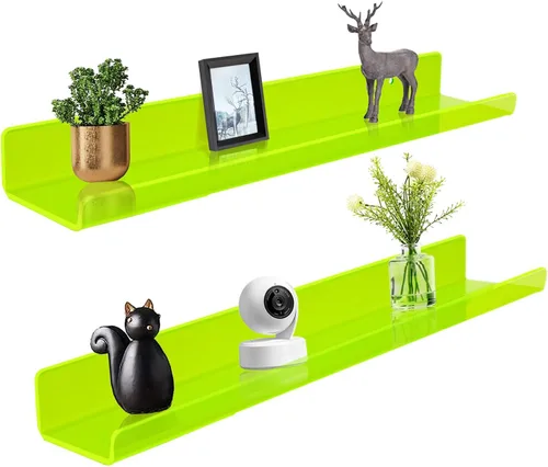 Vista 12 de ROYALITA Pequeños estantes acrílicos montados en la pared Juego de 2 12 pulgadas Estantes de exhibición de plantas para colgar en la pared