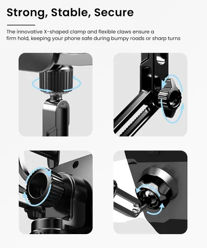 Vista 4 de Soporte para teléfono con espejo retrovisor – Soporte de teléfono de coche con brazo de metal sólido, ajuste universal para iPhone y Android, clip