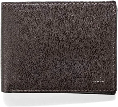 Vista 5 de Steve Madden Cartera delgada de cuero para hombre con bolsillos abatibles adjuntos de capacidad adicional Negro (guante)