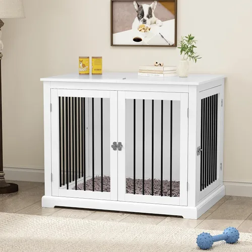 Vista 9 de PUPETPO Jaula para Perros Estilo Mueble con Cojín, Perrera para Perros Mediana, Jaulas para Mascotas, Jaula para Perros para Perros Pequeños y Blanco