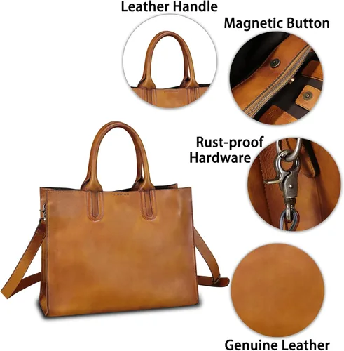 Vista 6 de Bolso de mano de cuero genuino con asa superior para mujer, bolso vintage sobre el hombro, bolso cruzado hecho a mano