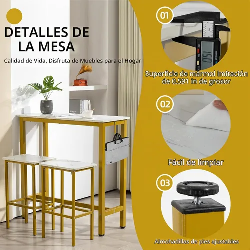 Vista 6 de Finnhomy Juego de mesa de bar, mesa de pub de 39.3 pulgadas, mesa rectangular de altura de barra, mesa de bar con taburetes, juego de mesa de cocina