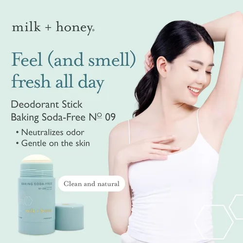 Vista 2 de milk + honey Desodorante No. 09 - Desodorante natural sin bicarbonato de sodio, sin aluminio para mujeres y hombres, aroma a lavanda y árbol de té